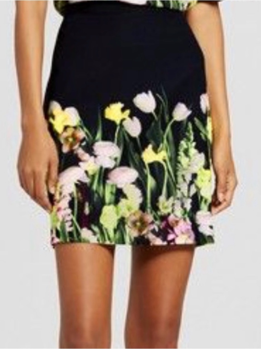 Victoria Beckham for Target Black Mini Skirt with Pink Yellow Floral Print XS